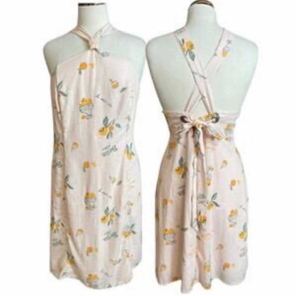 Y-neck Orange Print Linen Mini A-line Dress by wild fable - Picture 7 of 8